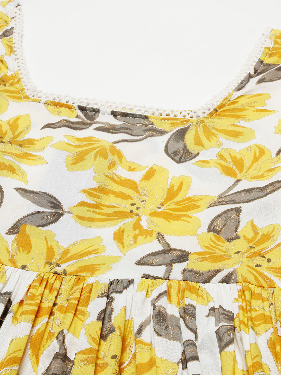 Floral Foil Printed A-Line Maxi Dress - Yellow