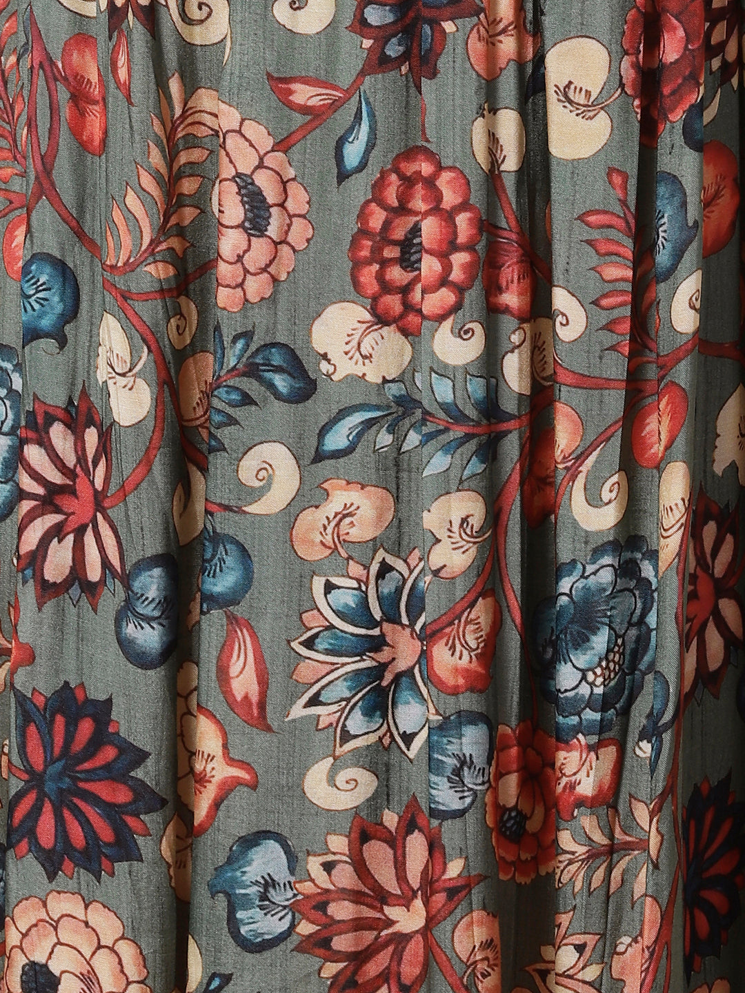 Floral Printed Mirror & Resham Embroidered Pleated Flared Maxi Dress - Multi