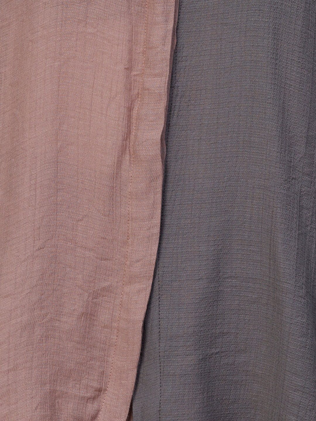 Solid Color bocked Asymmetric High-Low Hem Crinkle-Crepe Shirt With Pleated Palazzo - Brown