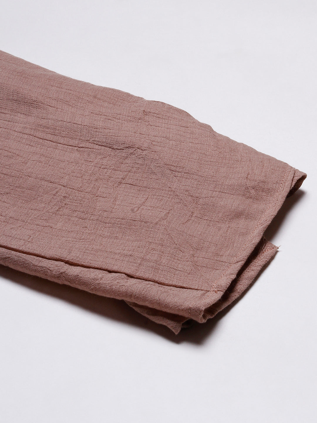 Solid Color bocked Asymmetric High-Low Hem Crinkle-Crepe Shirt With Pleated Palazzo - Brown