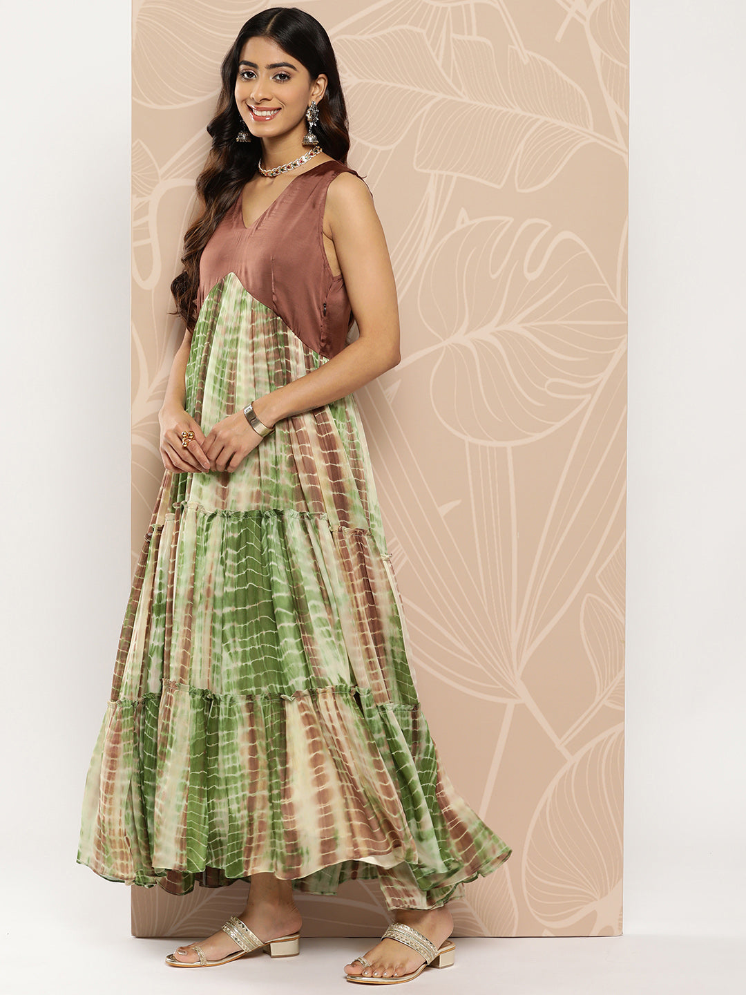 Shibori Dyed Tiered Fit & Flare Maxi Dress - Multi