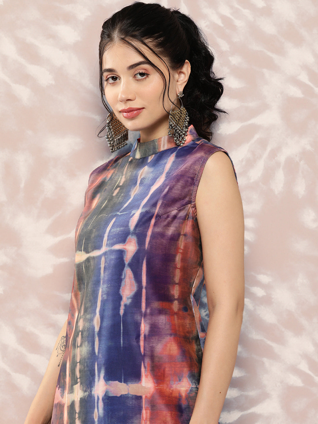 Shibori Printed Straight Fit Kurta with Dhoti Pant - Blue