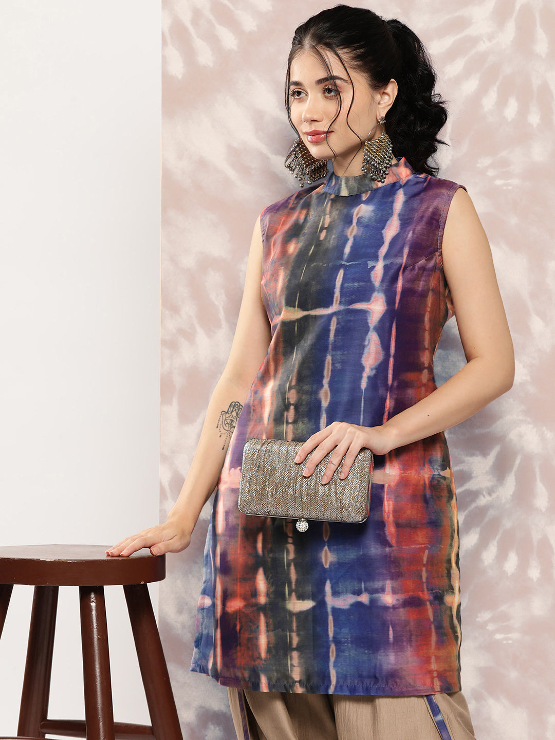 Shibori Printed Straight Fit Kurta with Dhoti Pant - Blue