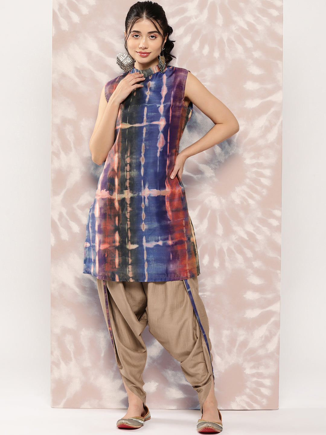 Shibori Printed Straight Fit Kurta with Dhoti Pant - Blue