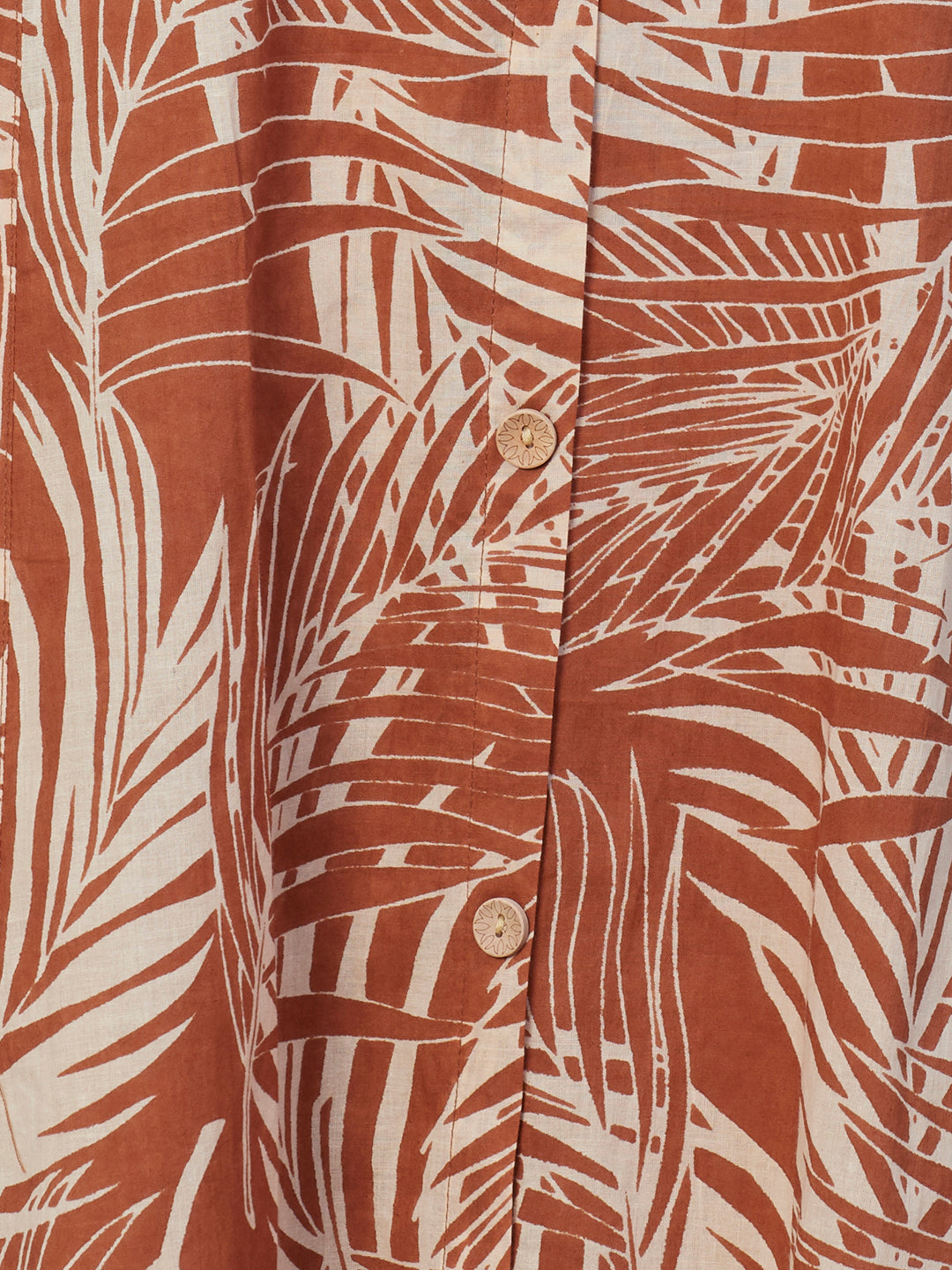 Abstract Printed Wooden Buttoned A-line Paneled Kurta With Pants Set - Brown