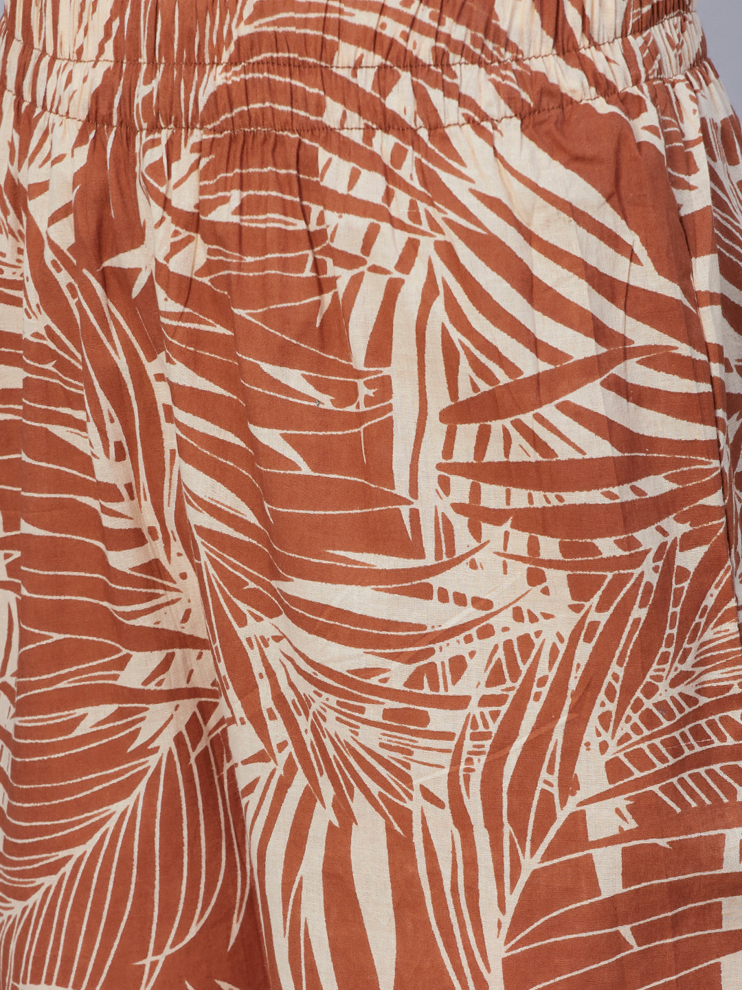 Abstract Printed Wooden Buttoned A-line Paneled Kurta With Pants Set - Brown