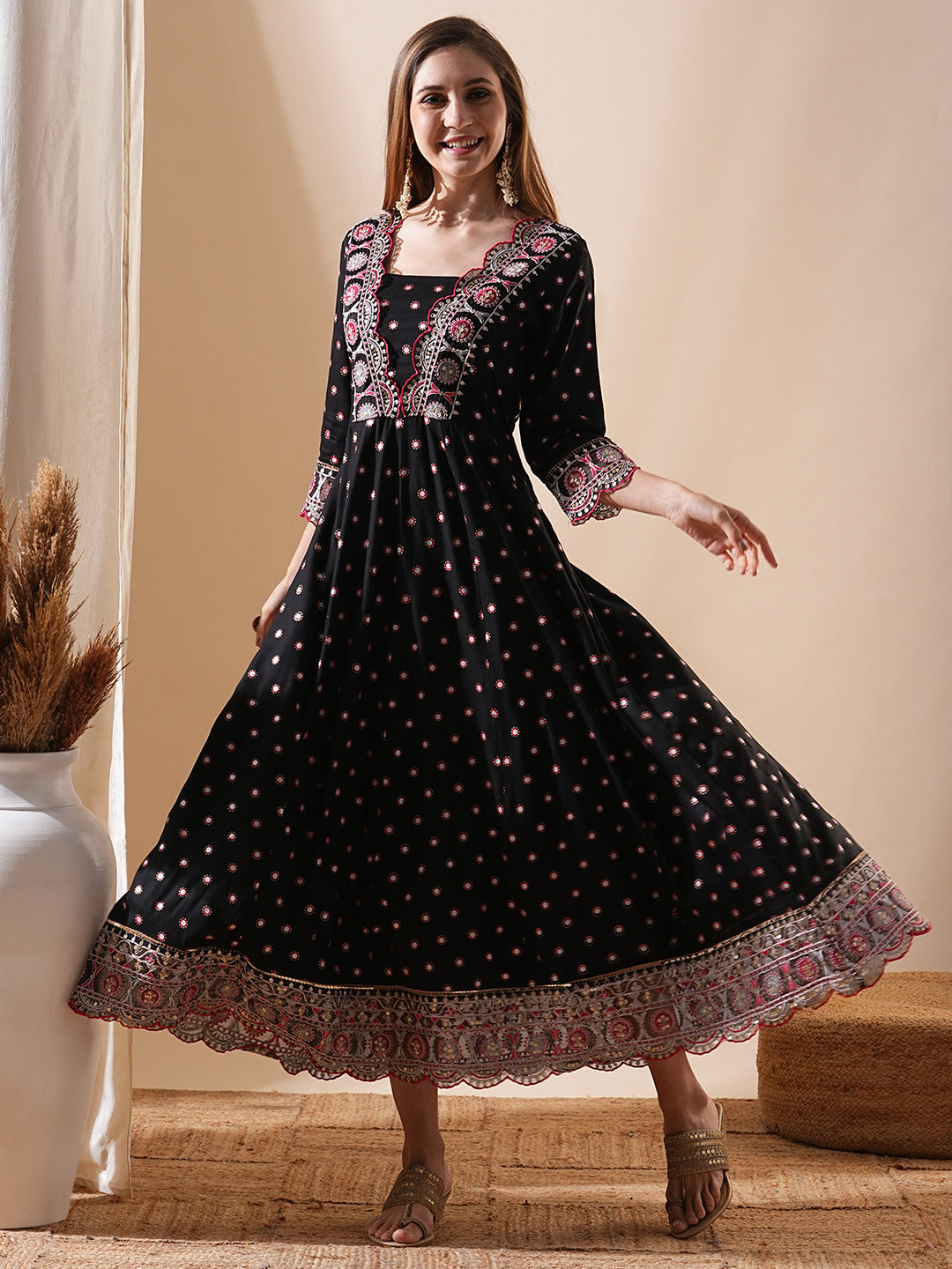 Party Wear Anarkali Dress Below 1000 Ethnic Foil Printed