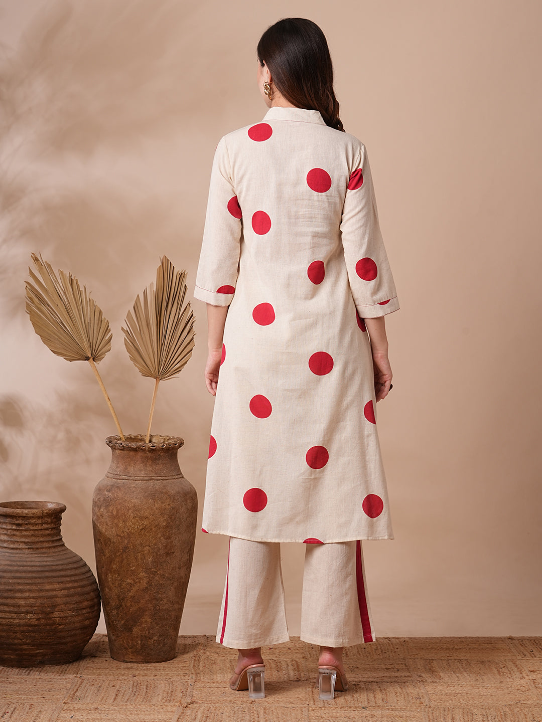 Polka Dot Printed A-Line Co-ord Set - Off White