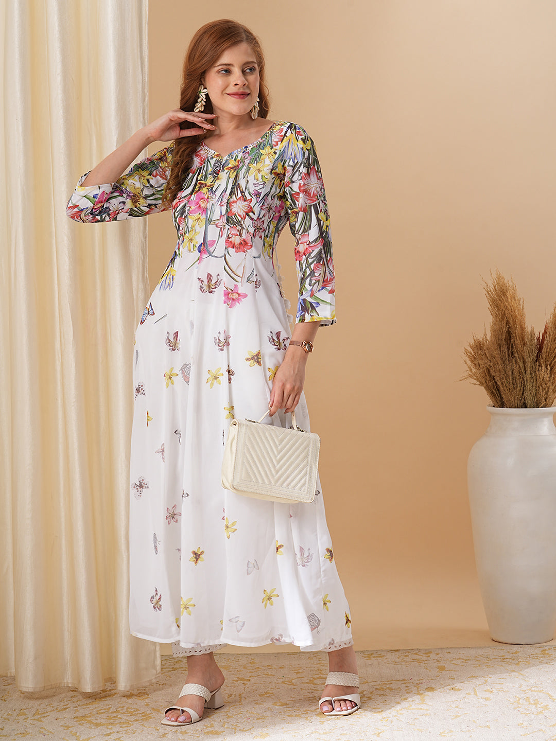 Floral embroidered maxi dress best sale