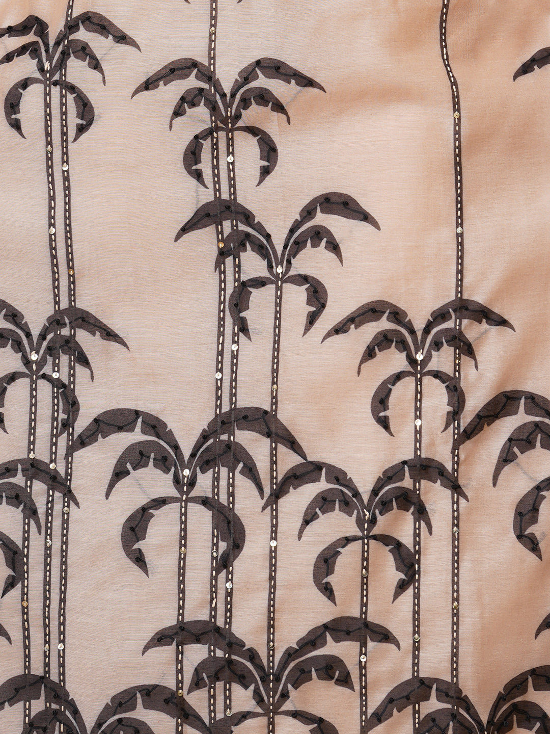 Floral Leaf Printed & Embroidered Straight Kurta with Pant & Dupatta - Beige
