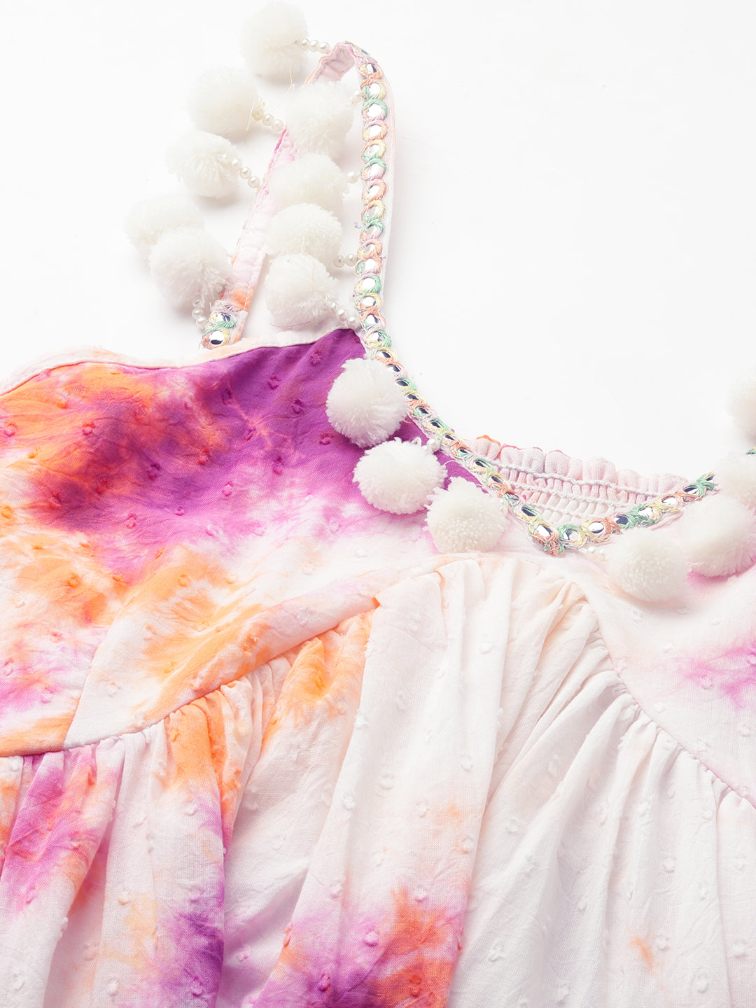 Shibori Tie-Dyed & Embroidered Cotton Dobby A-Line Pleated Midi Dress - Multi