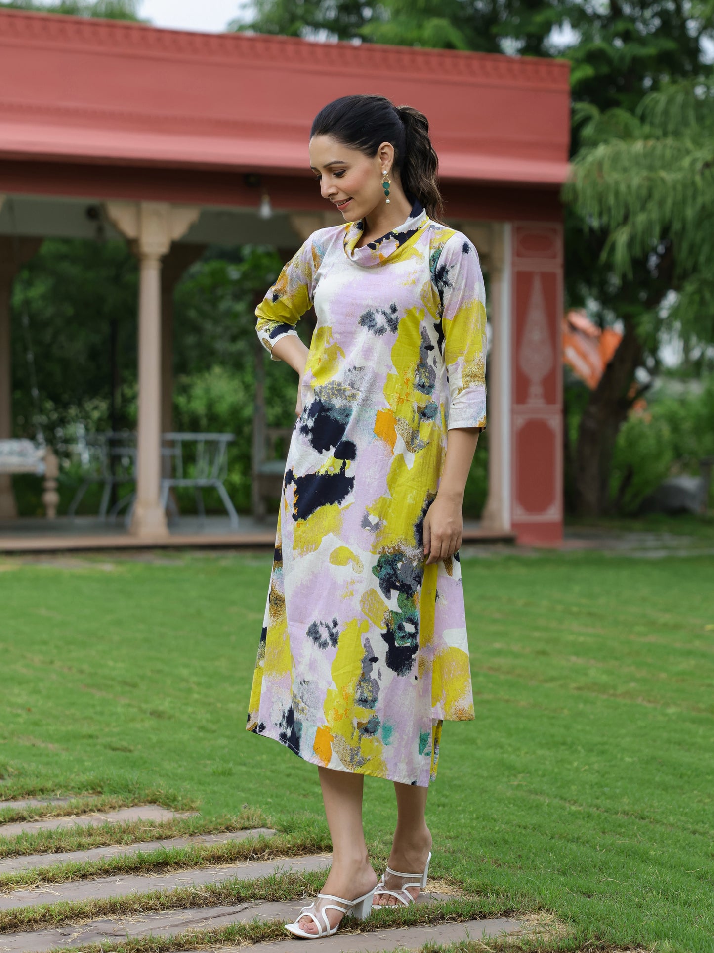 Abstract Printed A-line Kurta - Multi