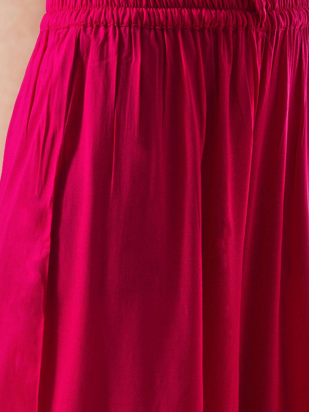Solid Floral Embroidered Straight Fit Kurta with Palazzo & Dupatta - Pink