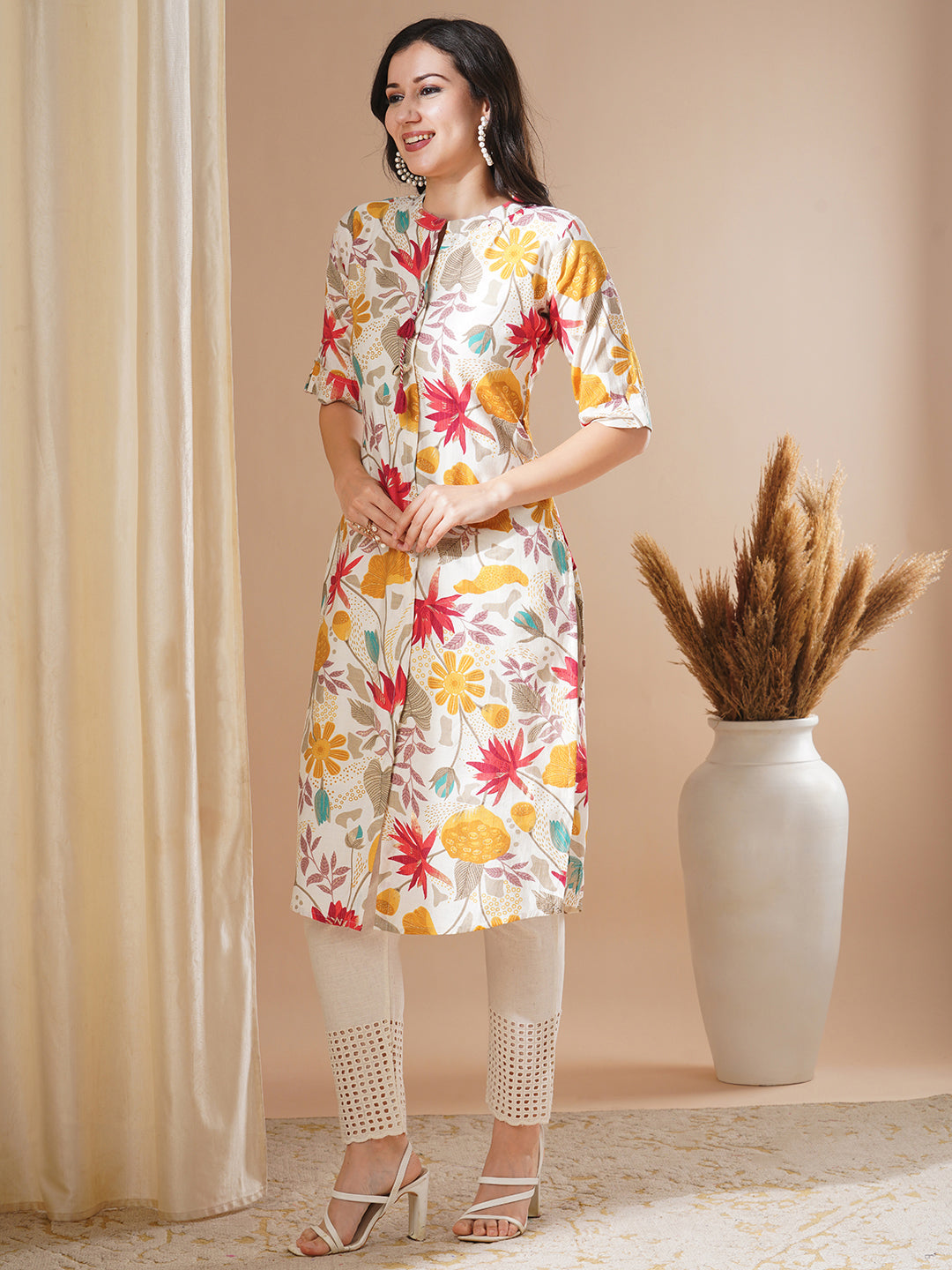 Ethnic Floral Printed Straight Fit Kurta - Multi
