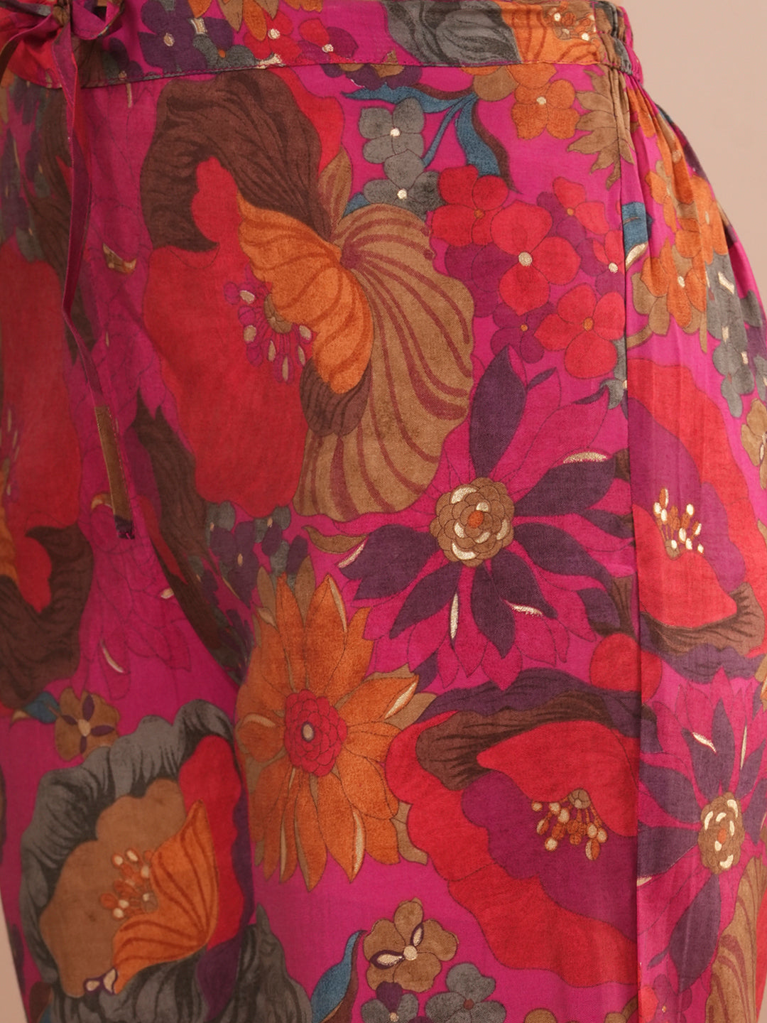 Floral Foil Printed Embroidered Straight Fit Kurta with Pant - Multi