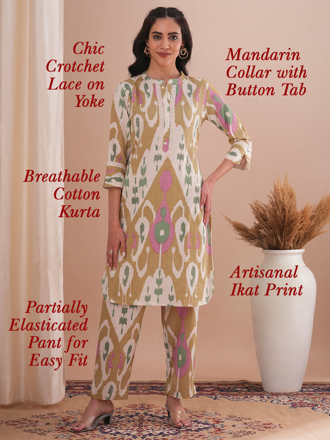 Ethnic Ikat Printed Straight Fit Co-ord Set - Multi