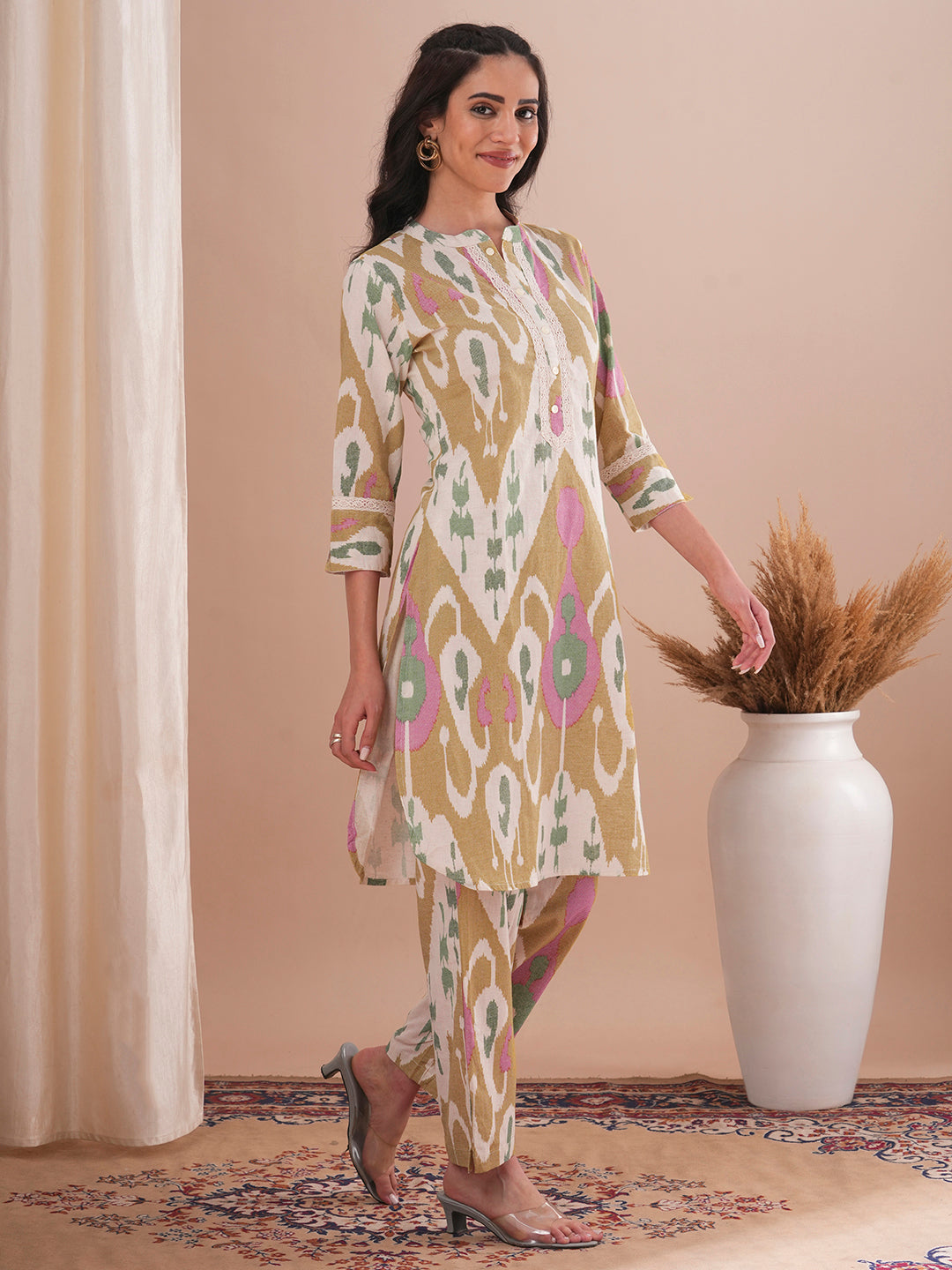 Ethnic Ikat Printed Straight Fit Co-ord Set - Multi