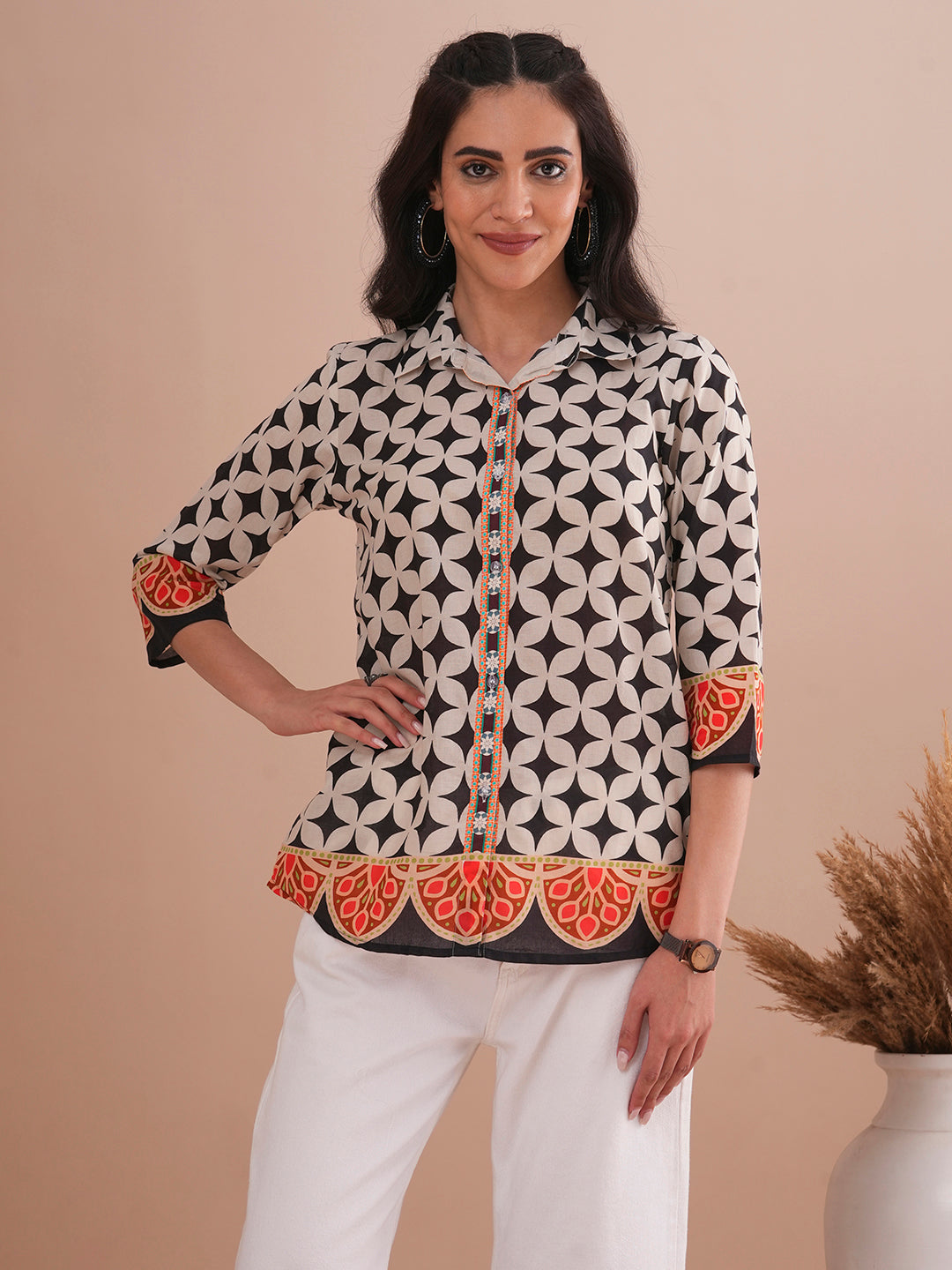 Ethnic Geometric Printed Straight Fit Kurti - Multi