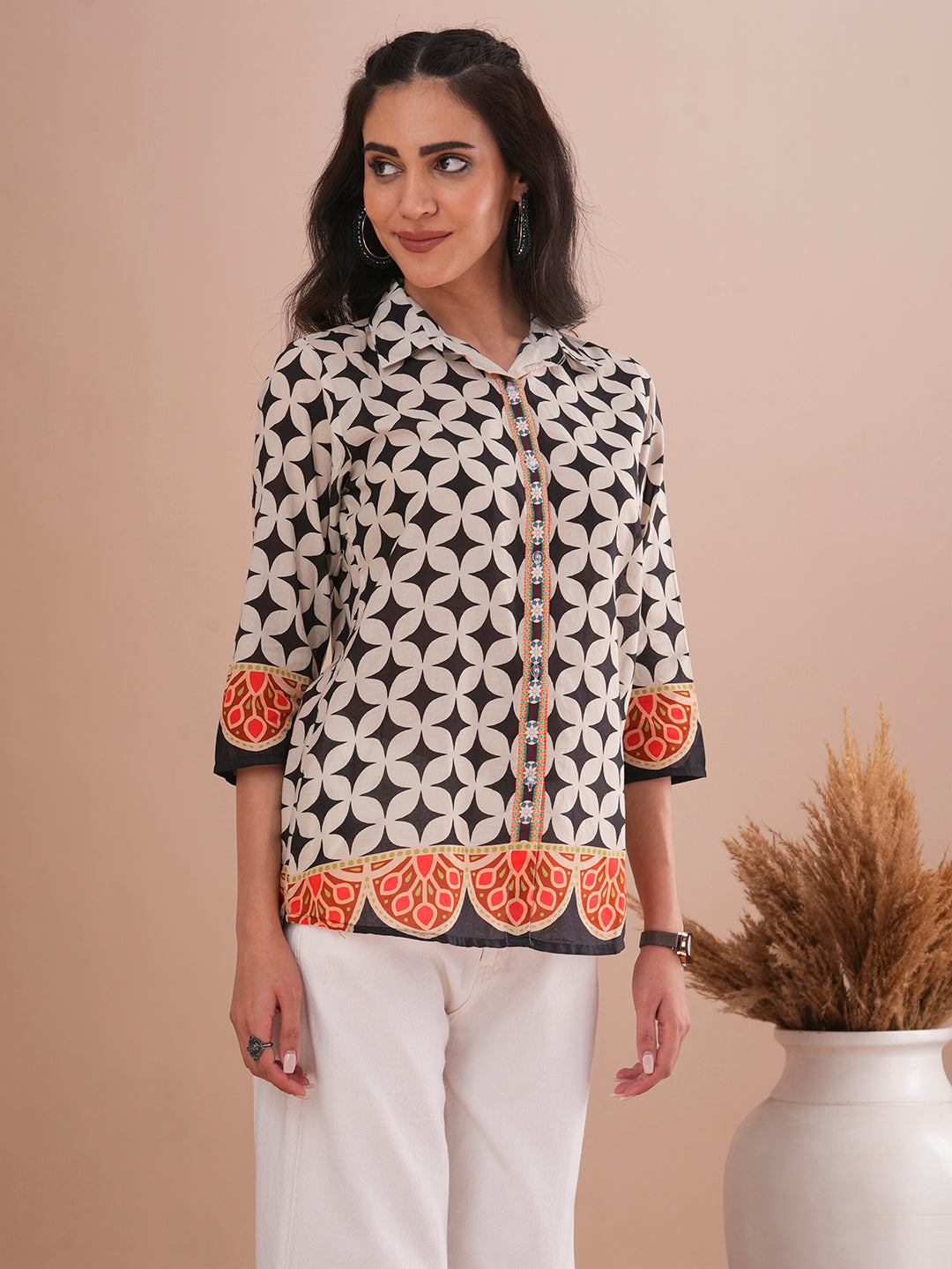 Ethnic Geometric Printed Straight Fit Kurti - Multi