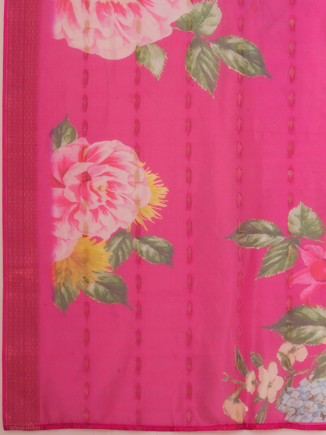 Solid Floral Embroidered Straight Kurta with Pant & Printed Dupatta - Pink