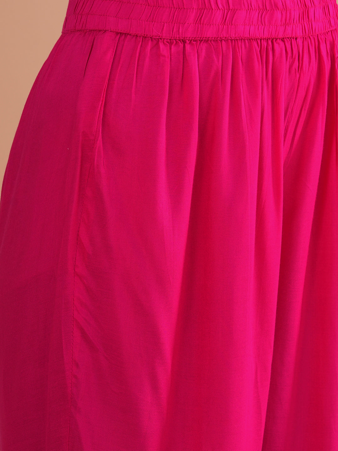 Solid Floral Embroidered Straight Kurta with Pant & Printed Dupatta - Pink