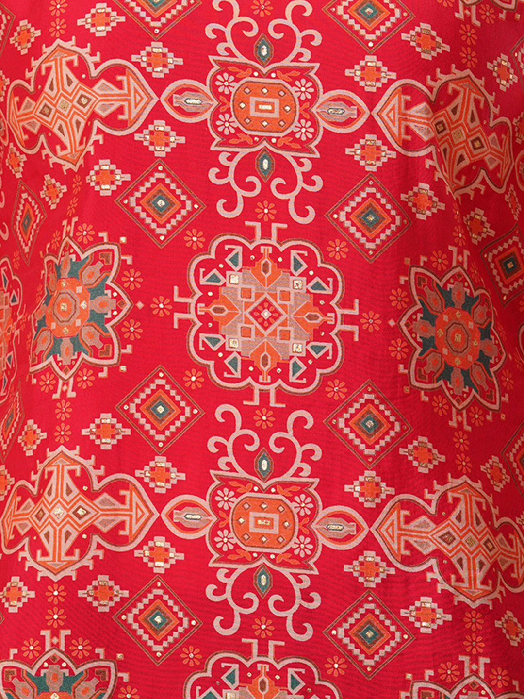 Floral Printed & Embroidered Straight Fit Kurta - Red