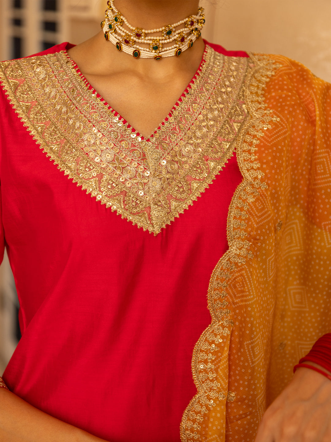 Ethnic Embroidered Straight Fit Kurta with Palazzo and Dupatta - Pink