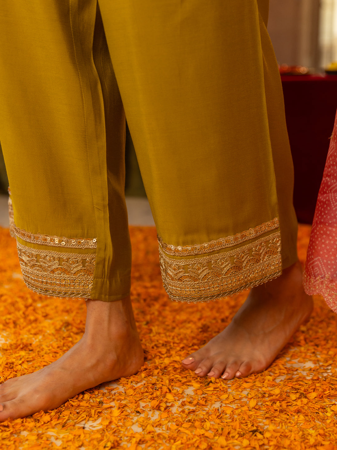 Ethnic Embroidered Straight Fit Kurta with Palazzo and Dupatta - Pink