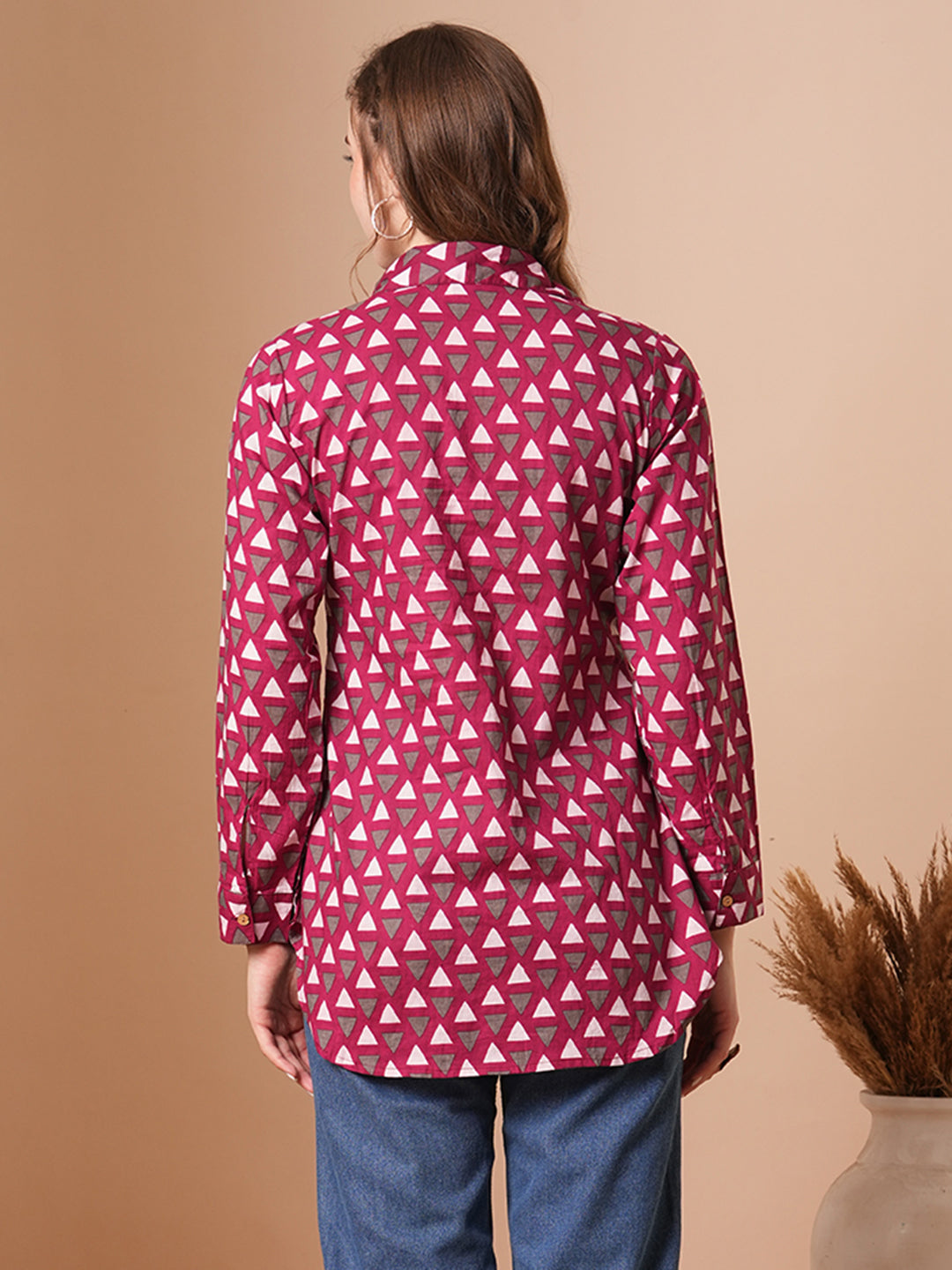 Geometric Printed A-Line Short Kurti - Magenta