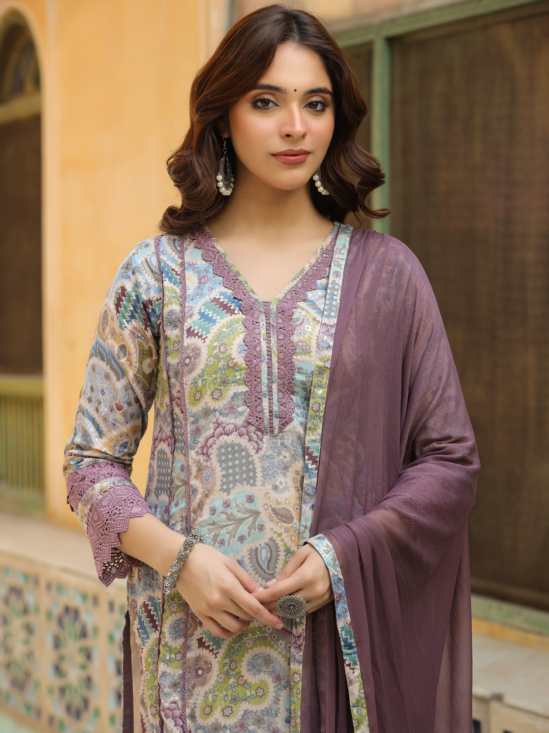 Ethnic Printed & Embroidered Straight Kurta with Pant & Dupatta - Multi