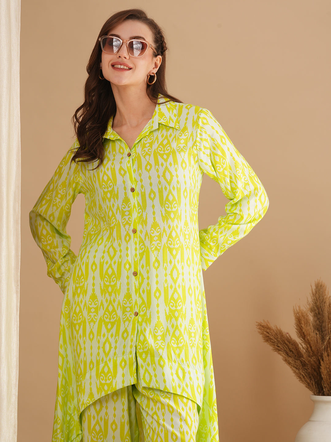 Ethnic Printed A-Line High Low Co-ord Set - Green