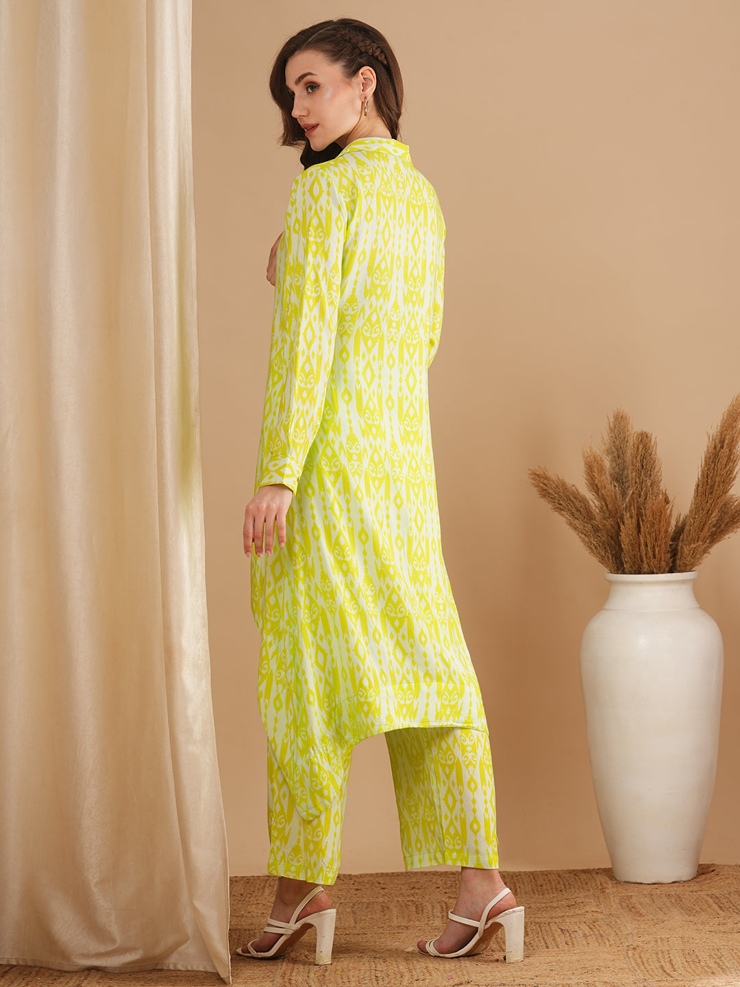 Ethnic Printed A-Line High Low Co-ord Set - Green