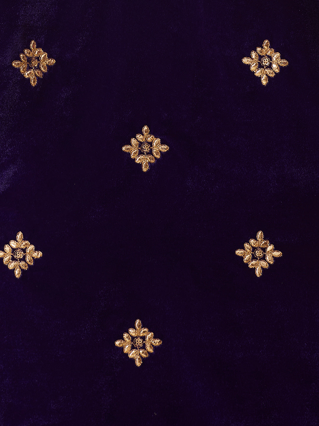 Solid Floral Gota Patti Embroidered Straight Velvet Kurta with Pant & Dupatta - Purple