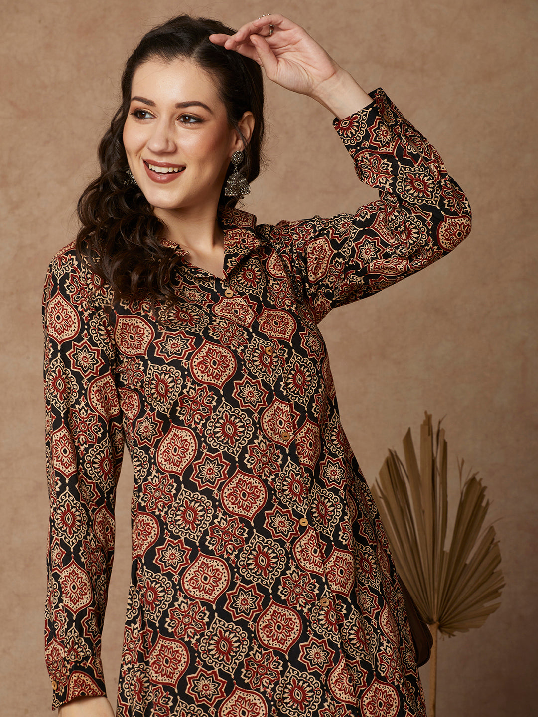 Ethnic Printed A-Line High Low Co-ord Set - Black