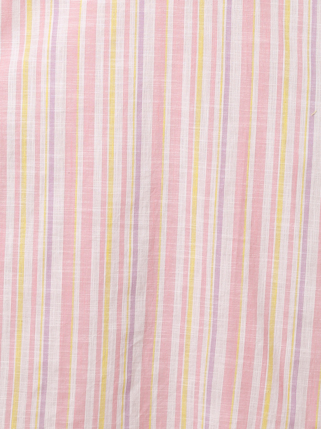 Stripes Woven & Floral Hand Embroidered Straight Fit Kurta - White