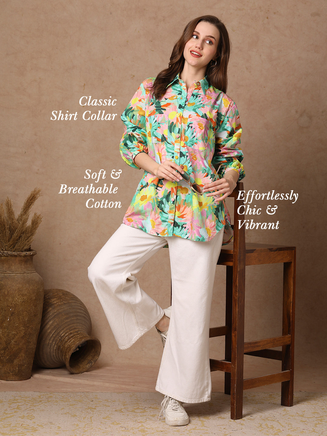 Abstract Floral Printed Straight Fit Shirt - Multi