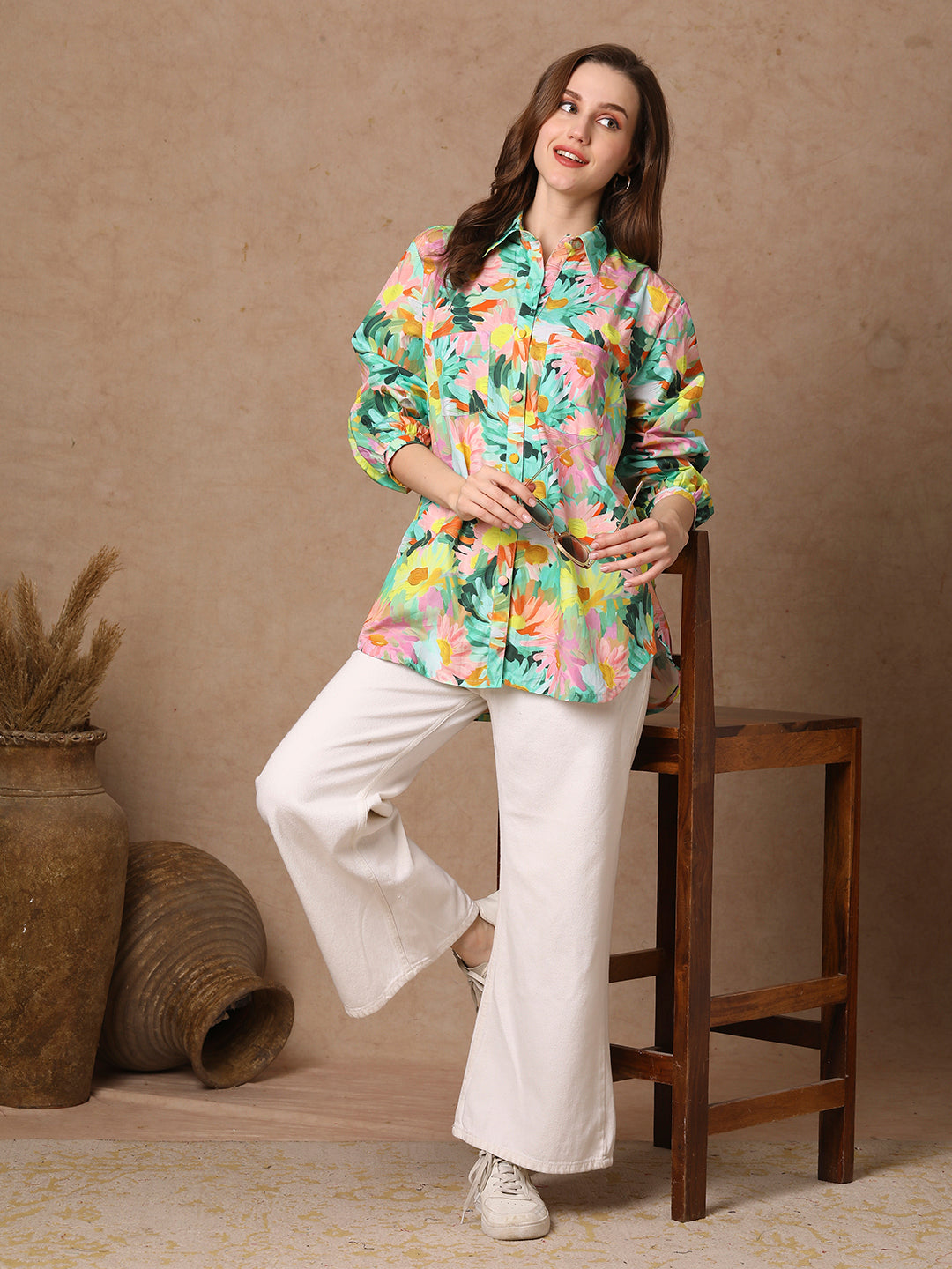 Abstract Floral Printed Straight Fit Shirt - Multi