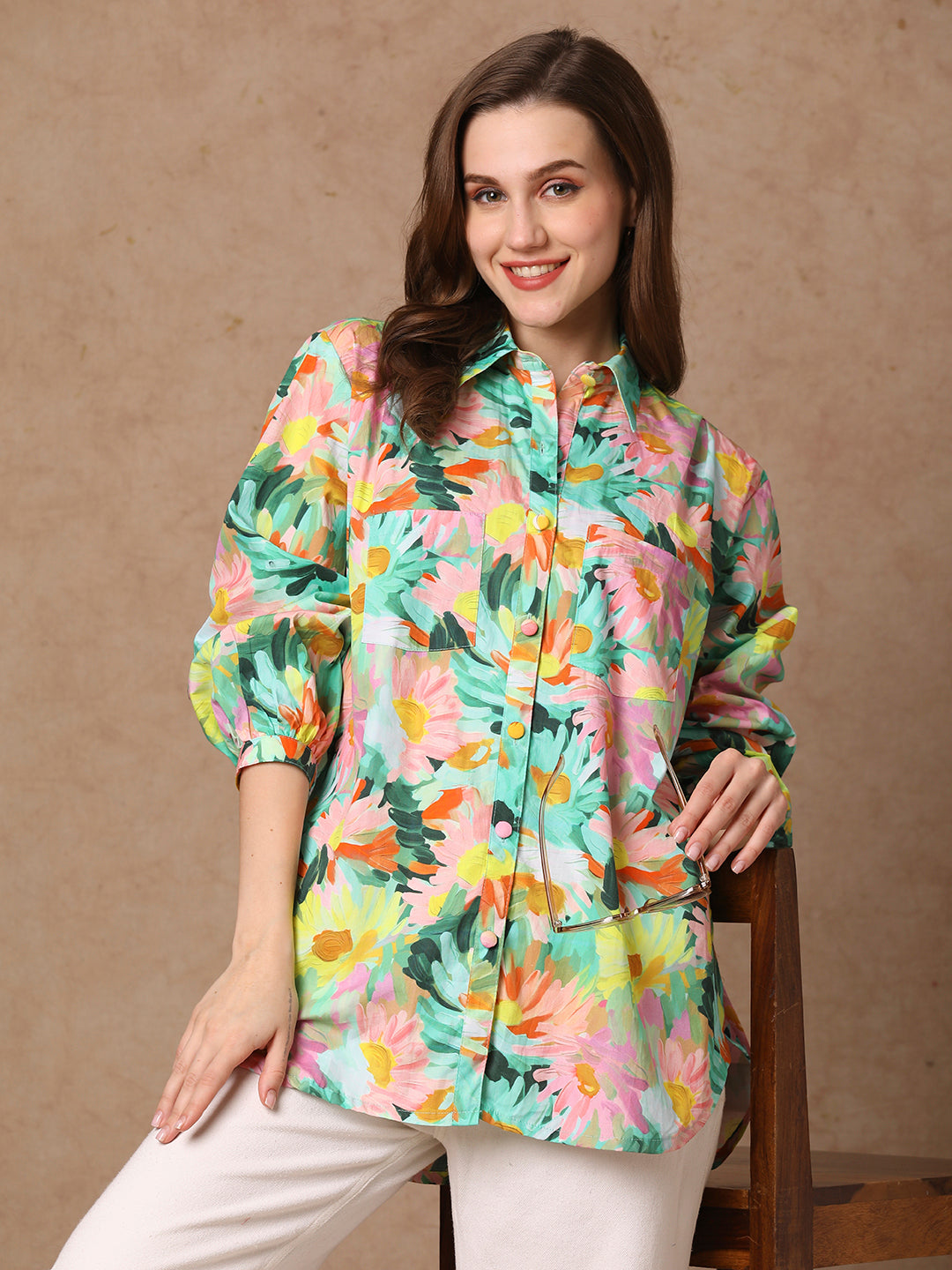Abstract Floral Printed Straight Fit Shirt - Multi