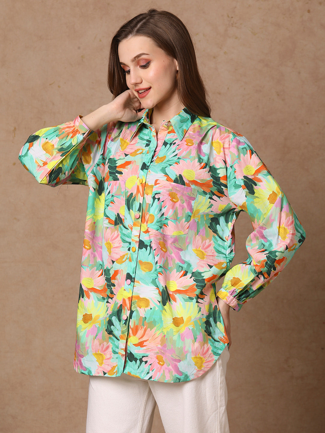 Abstract Floral Printed Straight Fit Shirt - Multi