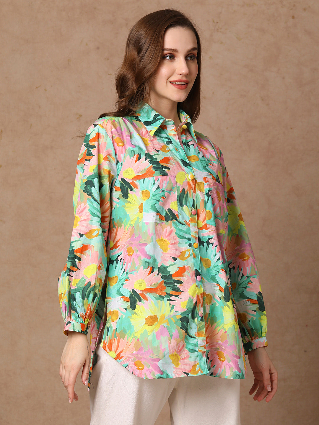 Abstract Floral Printed Straight Fit Shirt - Multi