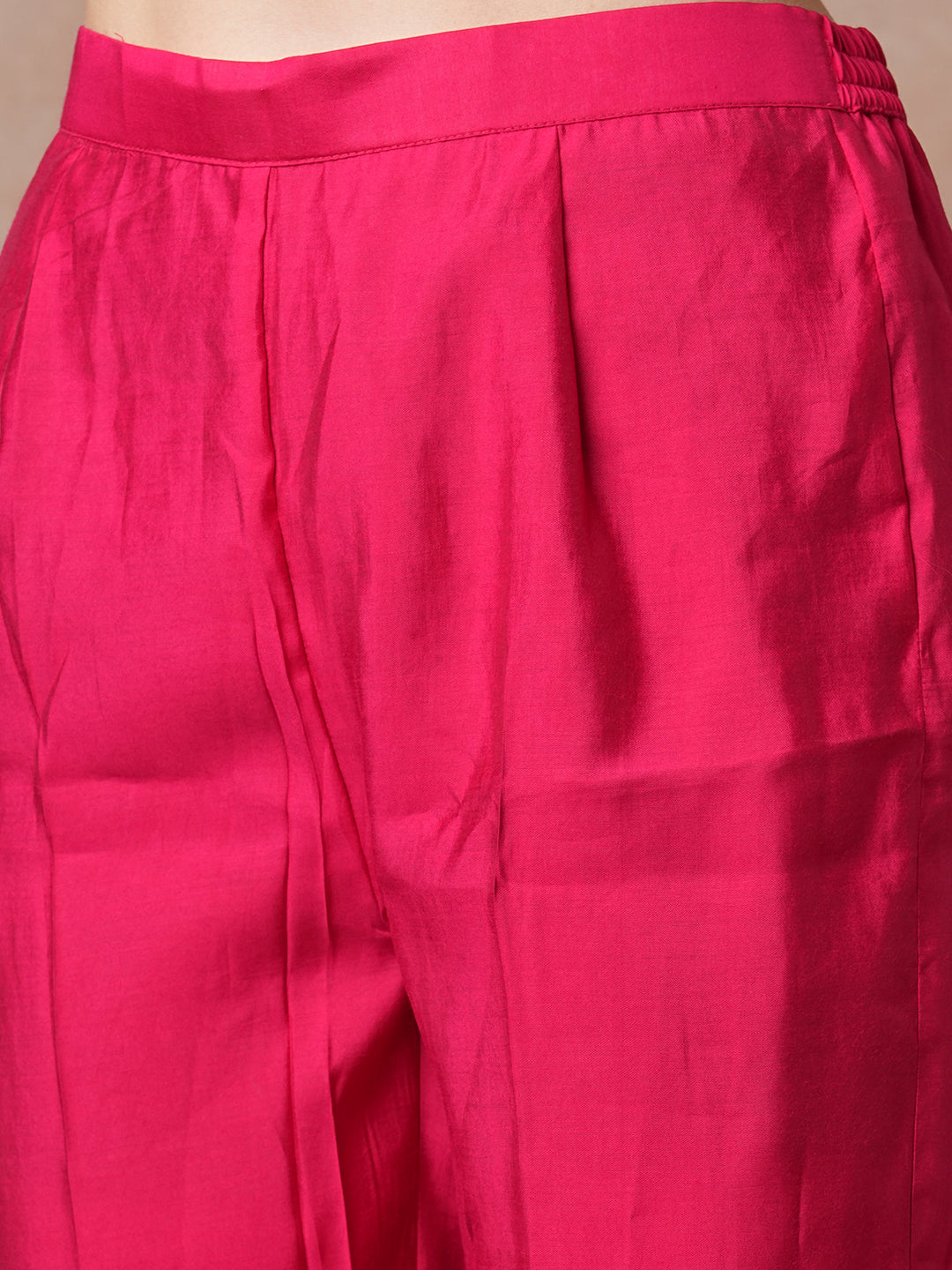 Ethnic Floral Printed Embroidered Straight Fit Kurta with Pant - Pink