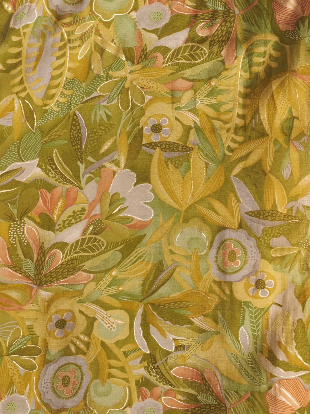 Abstract Floral Printed & Embroidered Straight Fit Kurta - Green