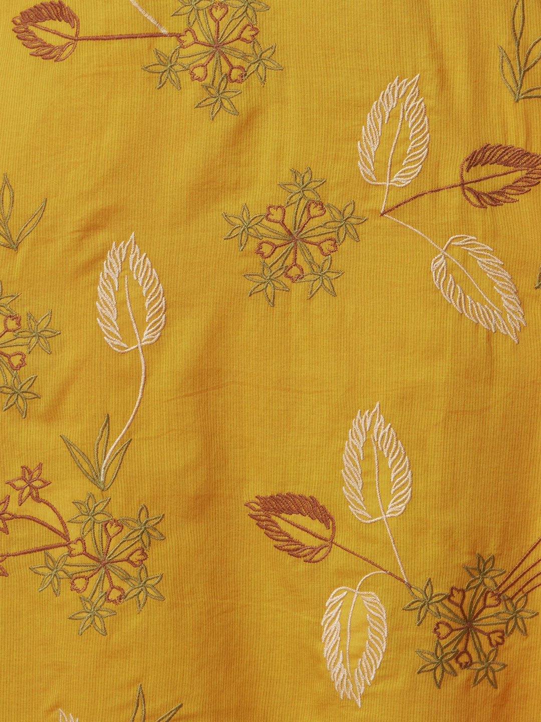 Solid Floral Threadwork Embroidered A-Line High Low Co-ord Set - Yellow