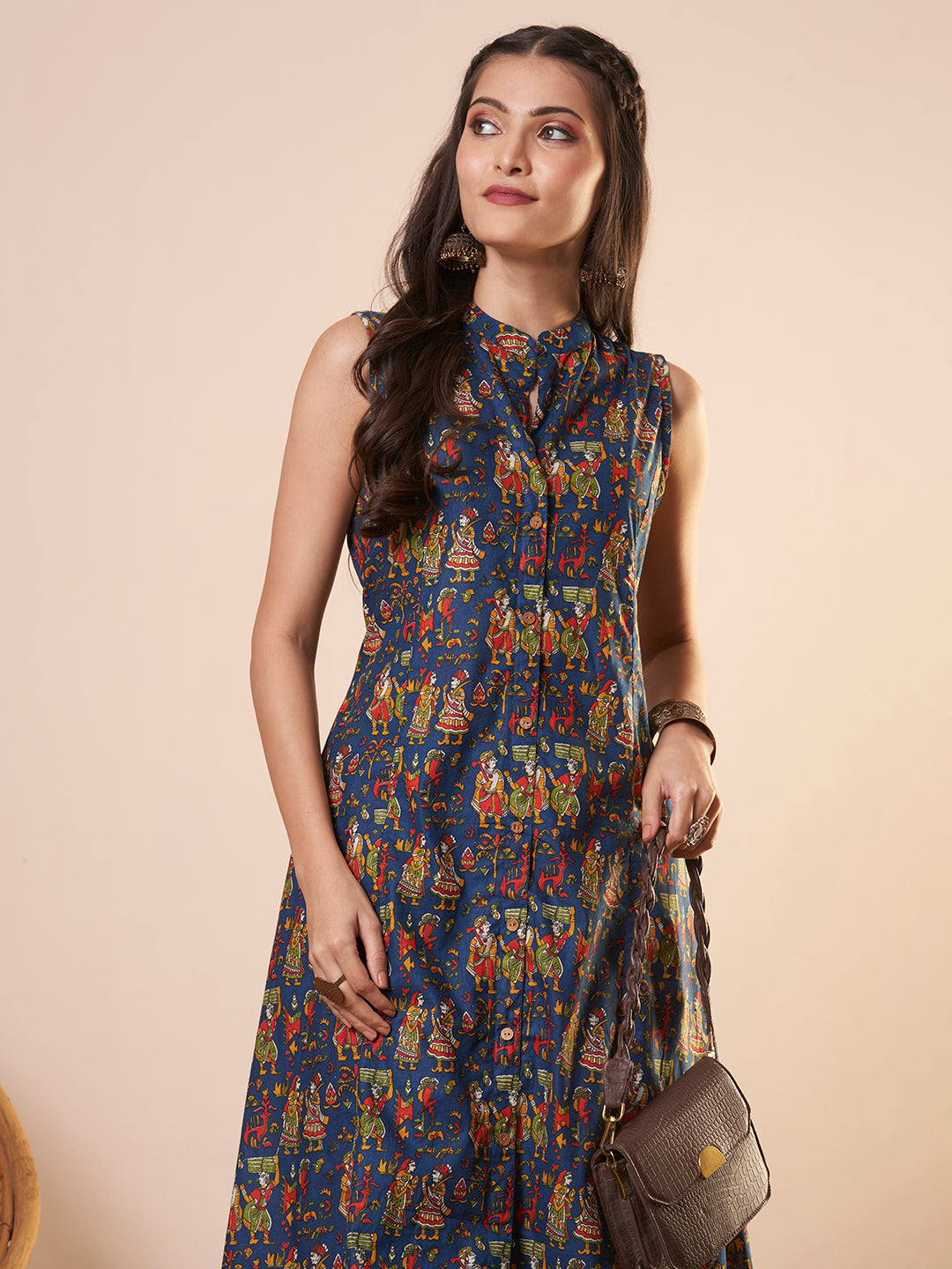 Ethnic Printed A-Line Paneled Co-ord Set - Blue