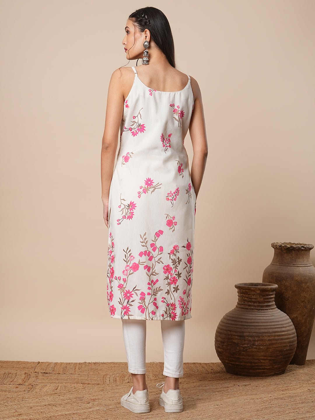 Ethnic Printed & Embroidered Straight Fit Kurta - Off White