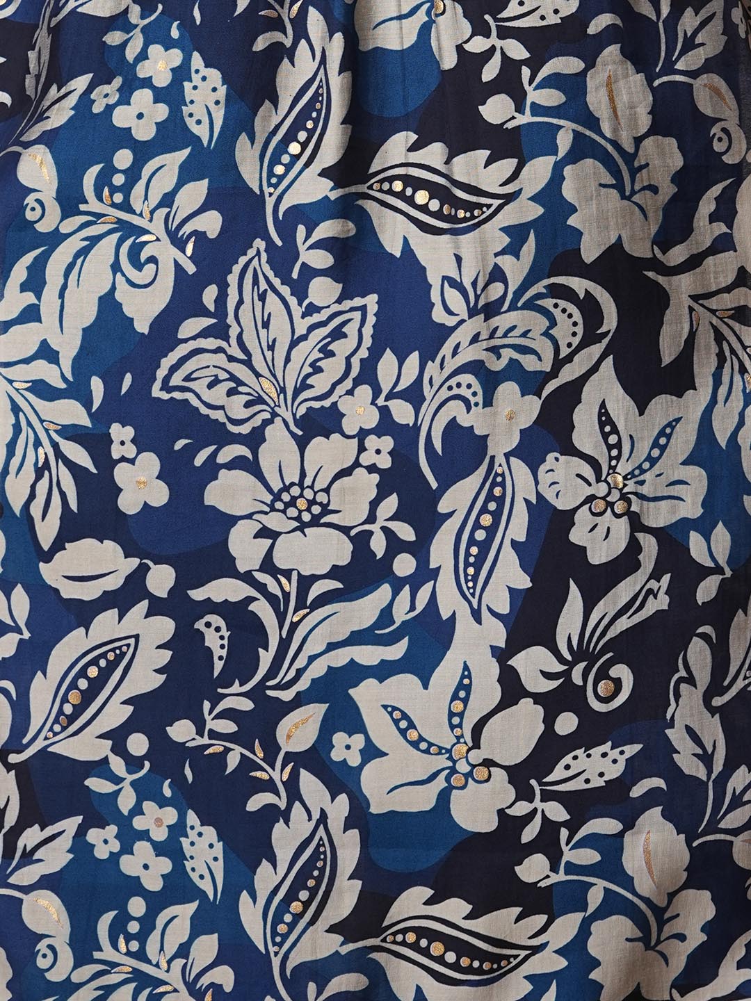 Abstract Floral Printed A-Line Kurta with Pant - Navy Blue