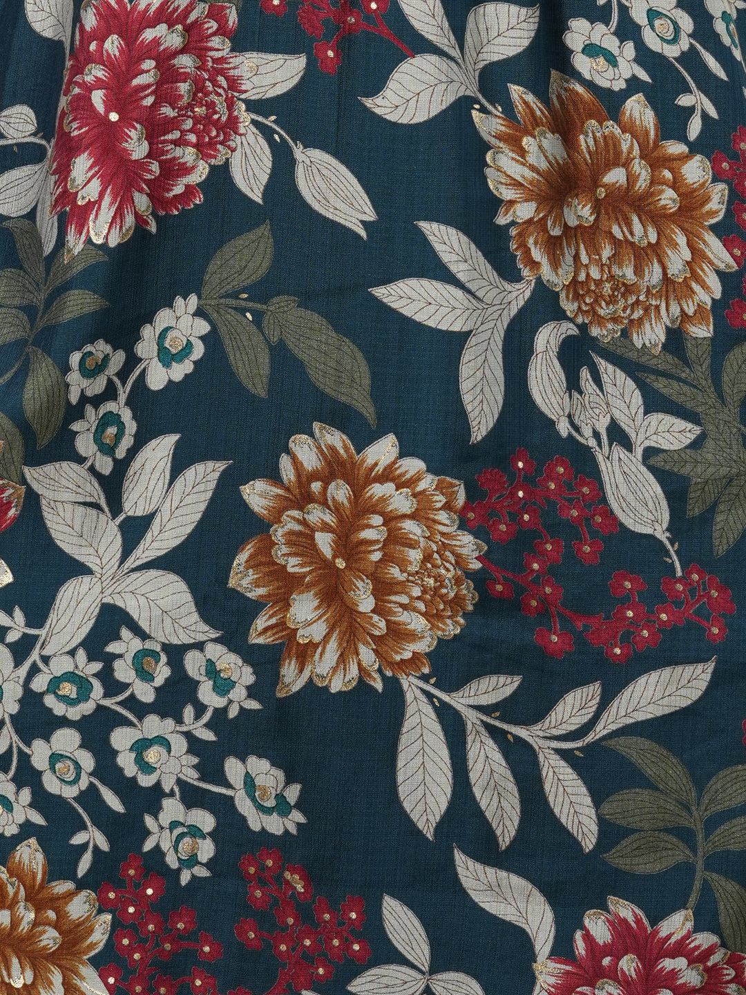 Abstract Floral Printed A-Line Kurta with Pant - Teal