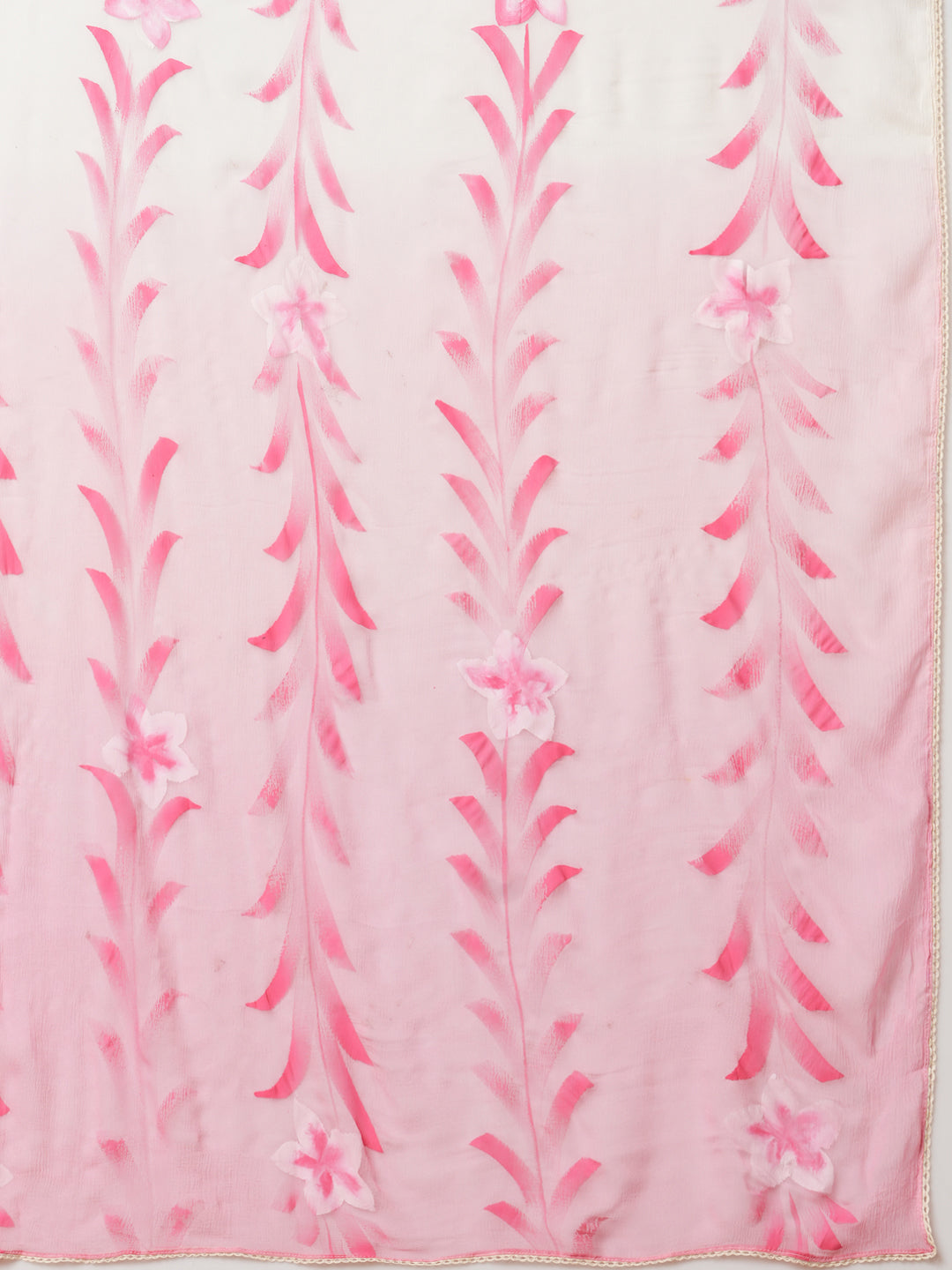 Ombre Dyed & Floral Embroidered Straight Fit Kurta with Pant & Hand Painted Dupatta - Pink
