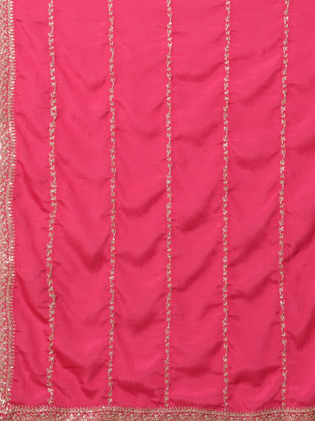 Ethnic Embroidered Jacquard Straight Kurta with Palazzo & Dupatta - Pink