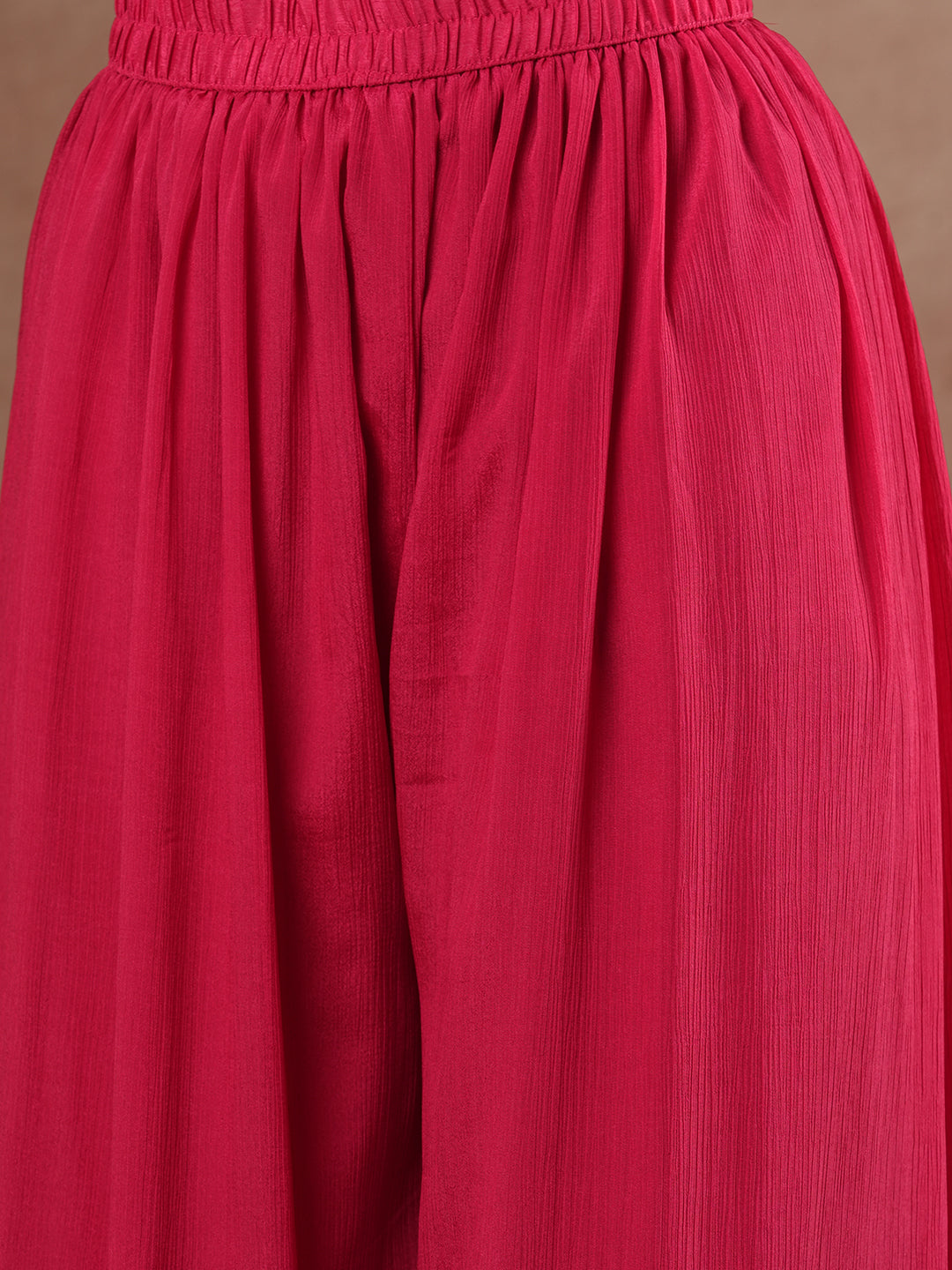 Ethnic Embroidered Jacquard Straight Kurta with Palazzo & Dupatta - Pink